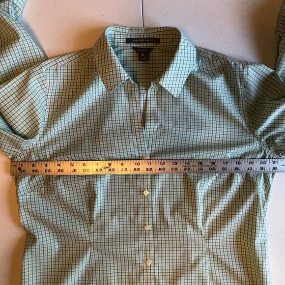 Eddie Bauer Woman’s Green/White Plaid Button-Up Shirt Size TL - Picture 4 of 7